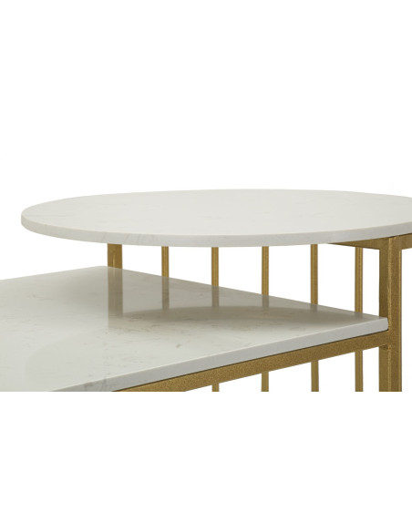 Table basse moderne chic 2 niveaux Marbre Blanc Métal Doré Ankara 