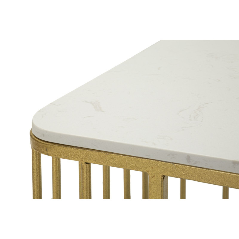 Table basse moderne chic 2 niveaux Marbre Blanc Métal Doré Ankara 