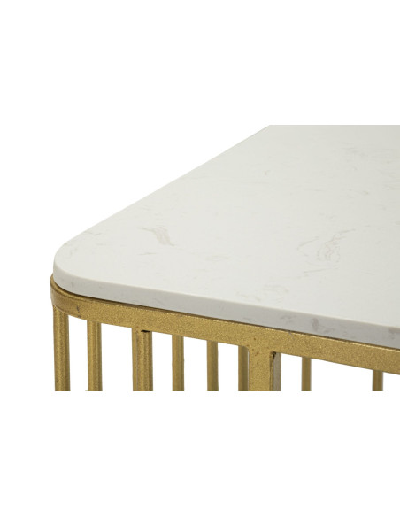Table basse moderne chic 2 niveaux Marbre Blanc Métal Doré Ankara 