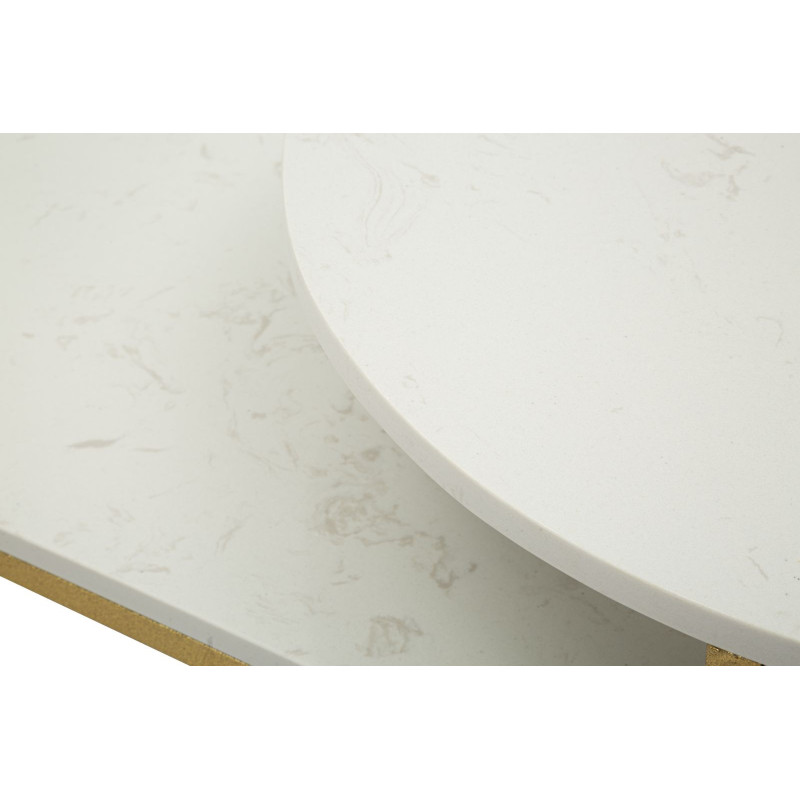 Table basse moderne chic 2 niveaux Marbre Blanc Métal Doré Ankara 