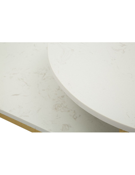 Table basse moderne chic 2 niveaux Marbre Blanc Métal Doré Ankara 