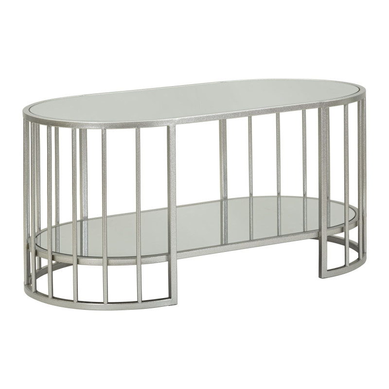 Table basse moderne chic Ovale 1 étagère Métal Argenté Miroir Smirne 