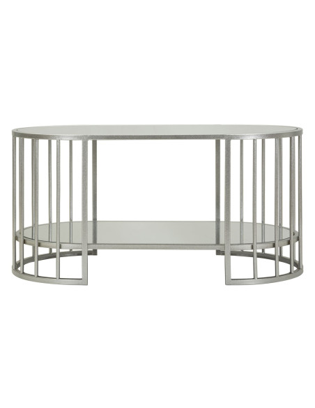 Table basse moderne chic Ovale 1 étagère Métal Argenté Miroir Smirne 