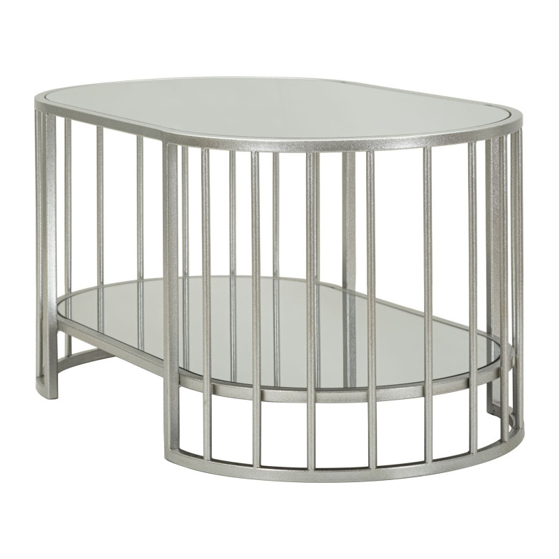 Table basse moderne chic Ovale 1 étagère Métal Argenté Miroir Smirne 