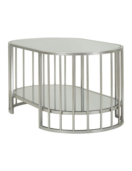 Table basse moderne chic Ovale 1 étagère Métal Argenté Miroir Smirne 