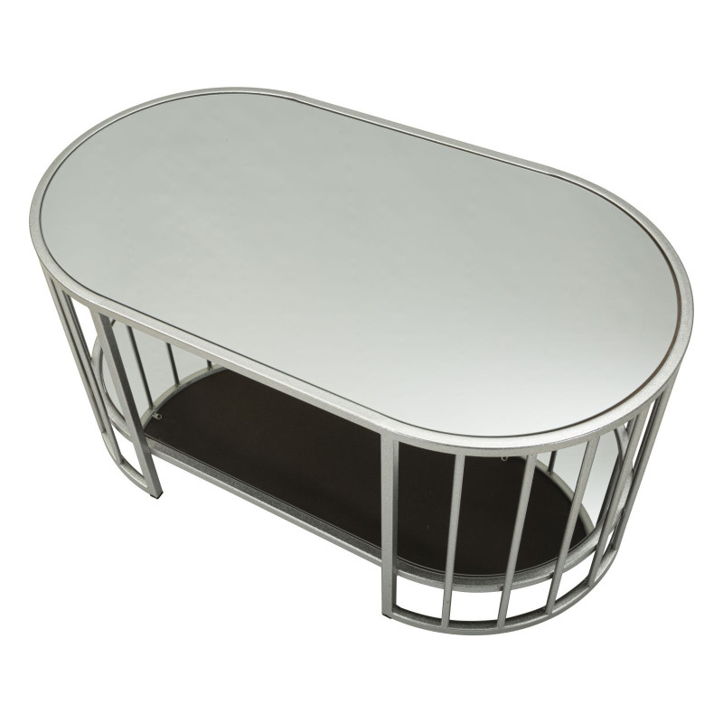 Table basse moderne chic Ovale 1 étagère Métal Argenté Miroir Smirne 