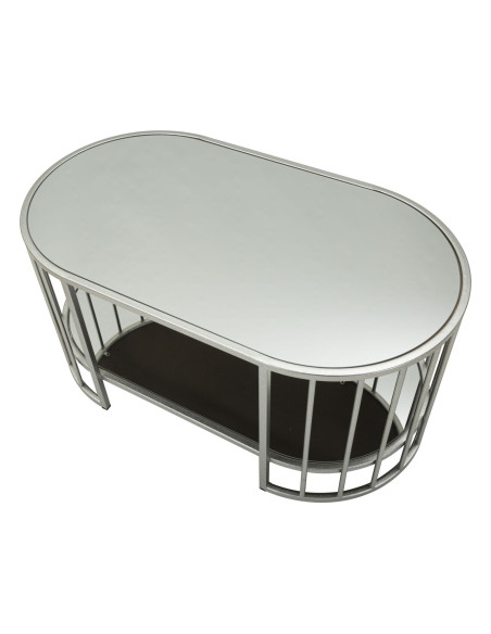 Table basse moderne chic Ovale 1 étagère Métal Argenté Miroir Smirne 
