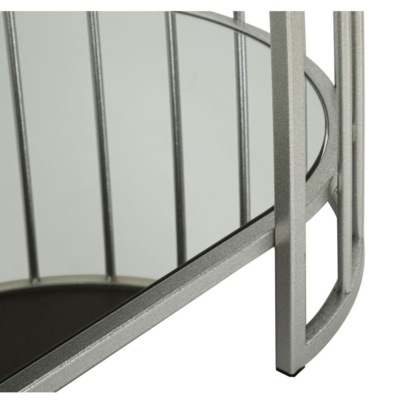 Table basse moderne chic Ovale 1 étagère Métal Argenté Miroir Smirne 