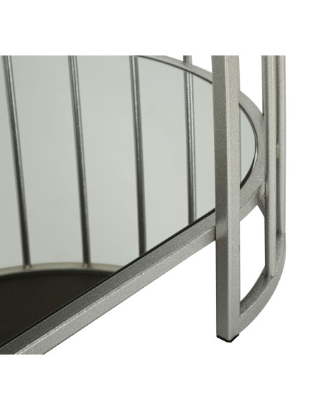 Table basse moderne chic Ovale 1 étagère Métal Argenté Miroir Smirne 