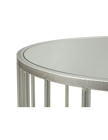 Table basse moderne chic Ovale 1 étagère Métal Argenté Miroir Smirne 