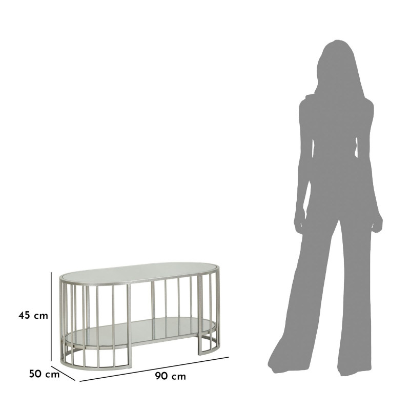 Table basse moderne chic Ovale 1 étagère Métal Argenté Miroir Smirne 