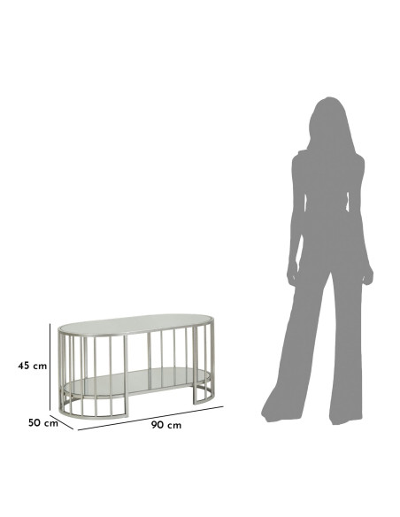 Table basse moderne chic Ovale 1 étagère Métal Argenté Miroir Smirne 