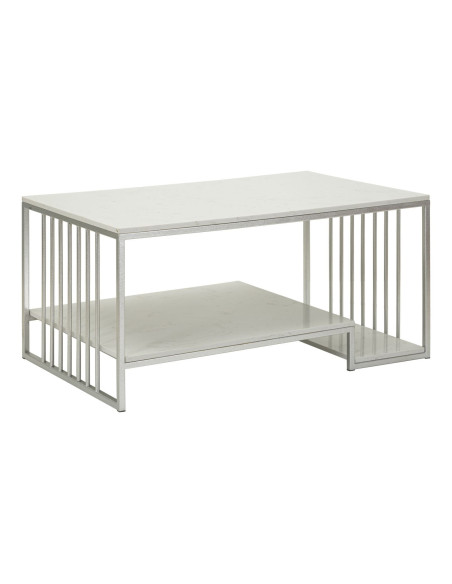 Table basse moderne chic Rectangulaire 2 étagères Marbre Blanc Métal Argenté Kayseri 