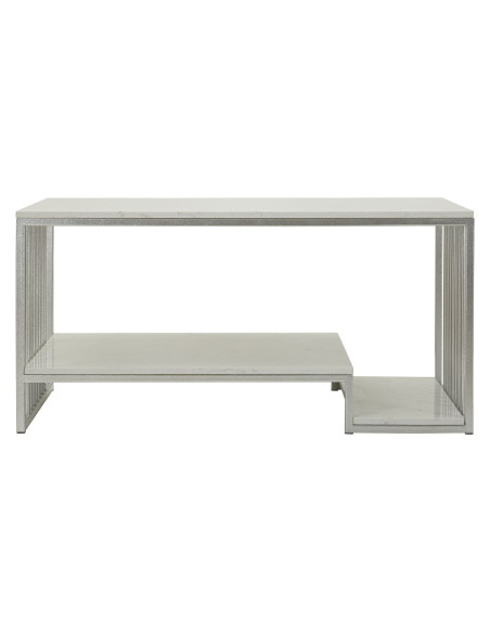 Table basse moderne chic Rectangulaire 2 étagères Marbre Blanc Métal Argenté Kayseri 