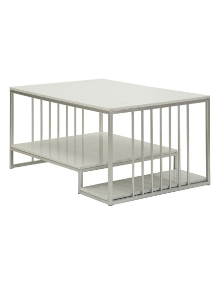 Table basse moderne chic Rectangulaire 2 étagères Marbre Blanc Métal Argenté Kayseri 