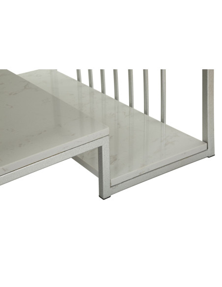 Table basse moderne chic Rectangulaire 2 étagères Marbre Blanc Métal Argenté Kayseri 