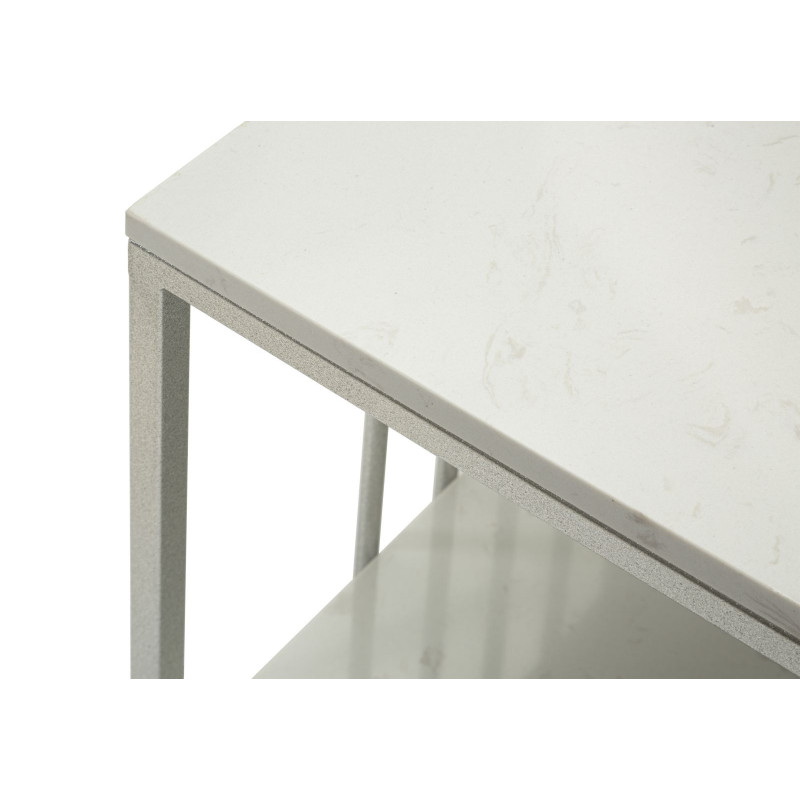 Table basse moderne chic Rectangulaire 2 étagères Marbre Blanc Métal Argenté Kayseri 