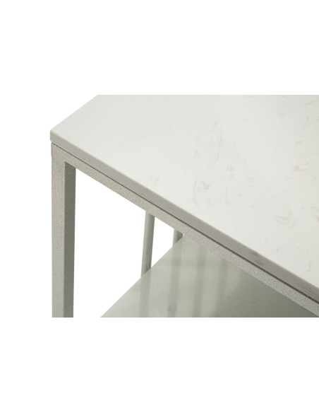 Table basse moderne chic Rectangulaire 2 étagères Marbre Blanc Métal Argenté Kayseri 
