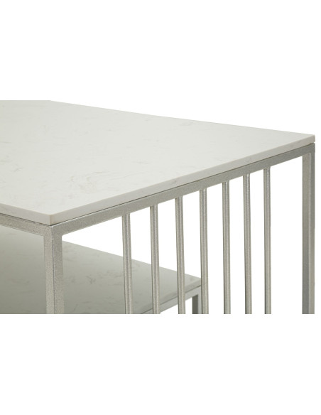 Table basse moderne chic Rectangulaire 2 étagères Marbre Blanc Métal Argenté Kayseri 