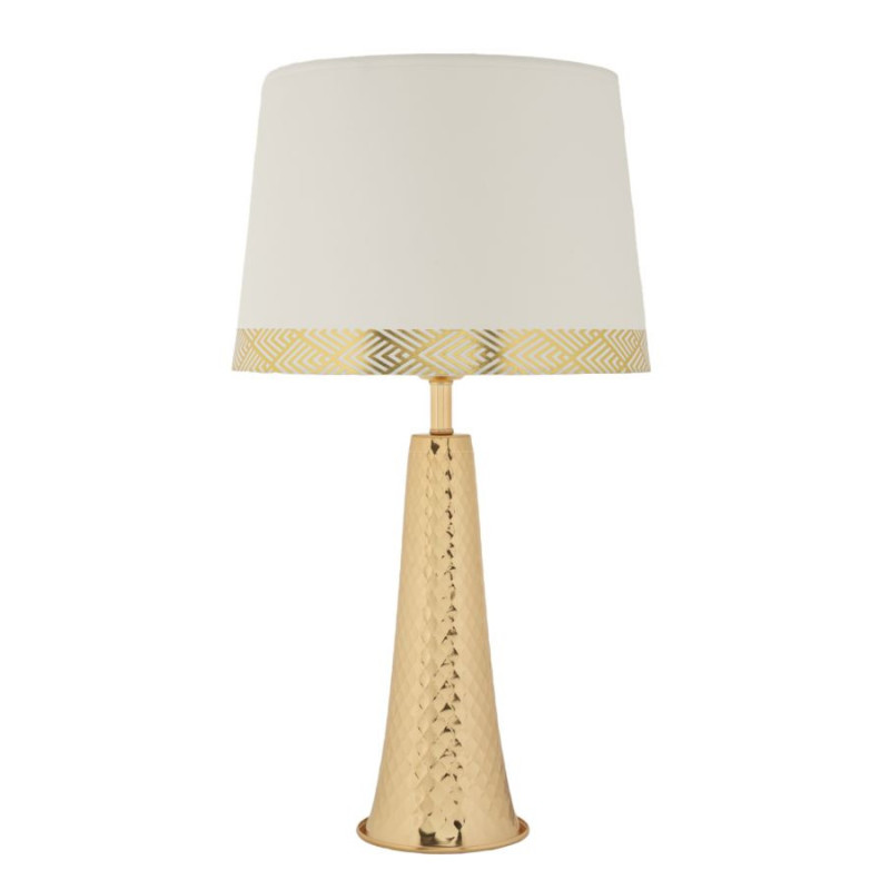 Grande Lampe à poser originale chic Hauteur 54 cm Métal Doré Tissu Blanc Tower 
