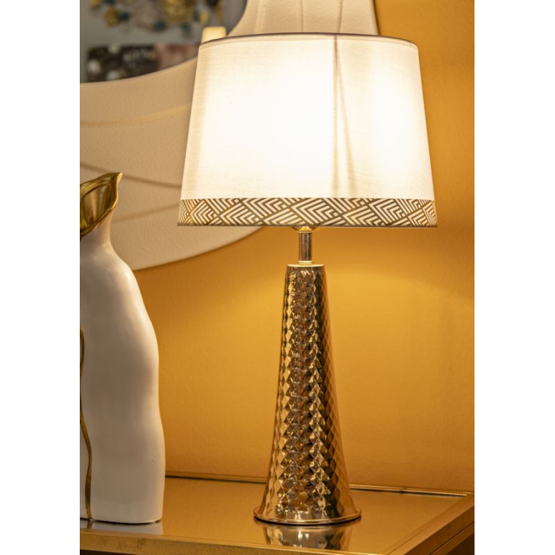 Grande Lampe à poser originale chic Hauteur 54 cm Métal Doré Tissu Blanc Tower 