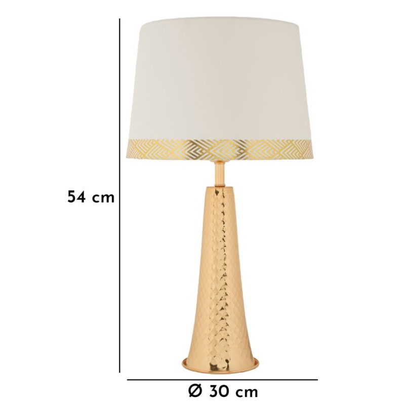 Grande Lampe à poser originale chic Hauteur 54 cm Métal Doré Tissu Blanc Tower 