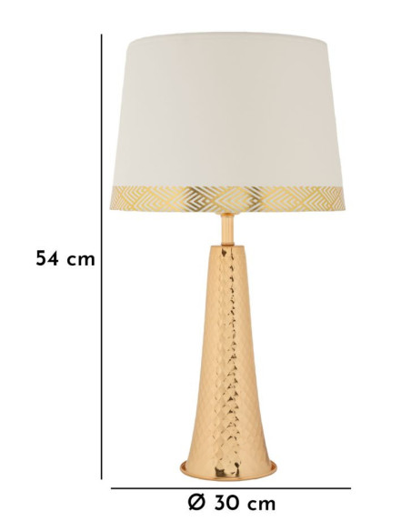 Grande Lampe à poser originale chic Hauteur 54 cm Métal Doré Tissu Blanc Tower 