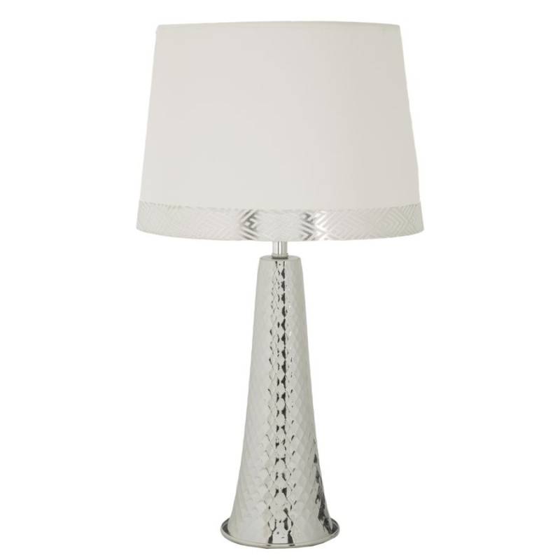 Grande Lampe à poser originale chic Hauteur 54 cm Métal Argenté Tissu Blanc Tower 