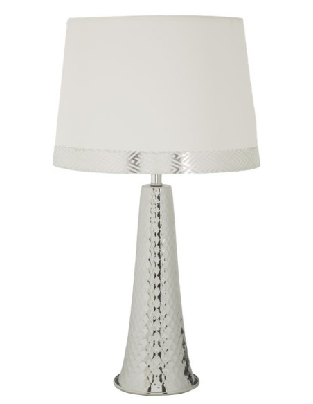 Grande Lampe à poser originale chic Hauteur 54 cm Métal Argenté Tissu Blanc Tower 