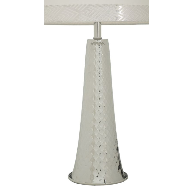 Grande Lampe à poser originale chic Hauteur 54 cm Métal Argenté Tissu Blanc Tower 