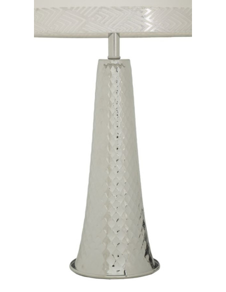 Grande Lampe à poser originale chic Hauteur 54 cm Métal Argenté Tissu Blanc Tower 