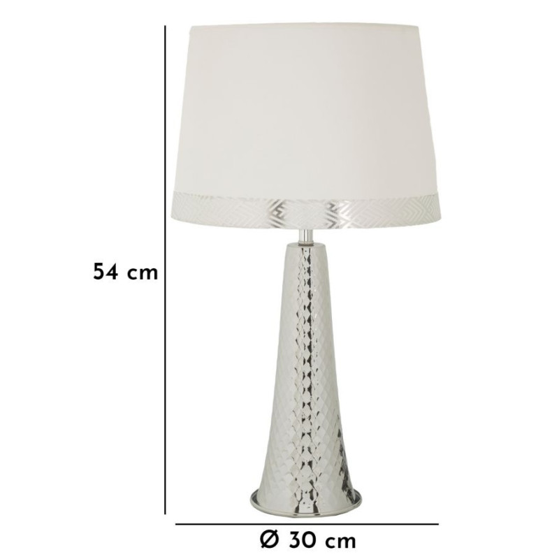 Grande Lampe à poser originale chic Hauteur 54 cm Métal Argenté Tissu Blanc Tower 