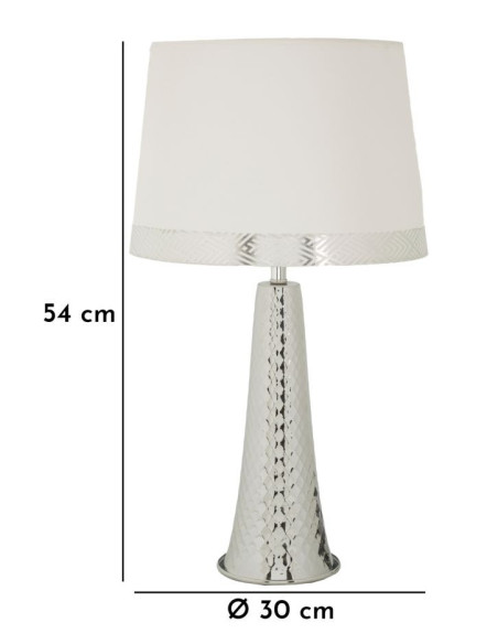 Grande Lampe à poser originale chic Hauteur 54 cm Métal Argenté Tissu Blanc Tower 