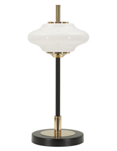 Lampe à poser rétro chic Hauteur 46 cm Verre Blanc Métal Doré Noir Vintage 