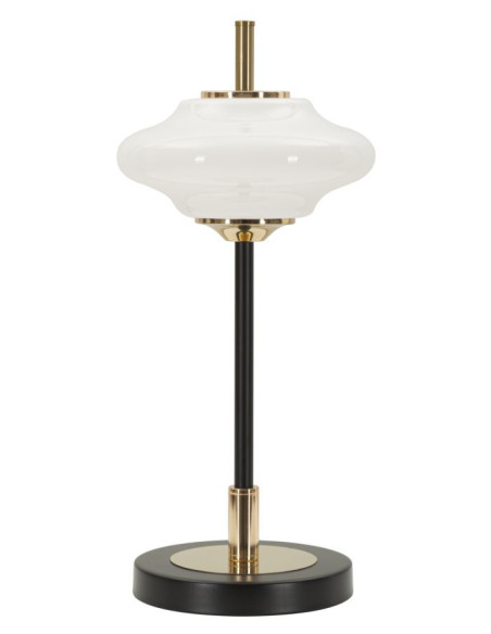 Lampe à poser rétro chic Hauteur 46 cm Verre Blanc Métal Doré Noir Vintage 