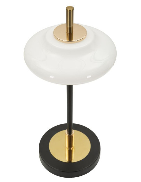 Lampe à poser rétro chic Hauteur 46 cm Verre Blanc Métal Doré Noir Vintage 