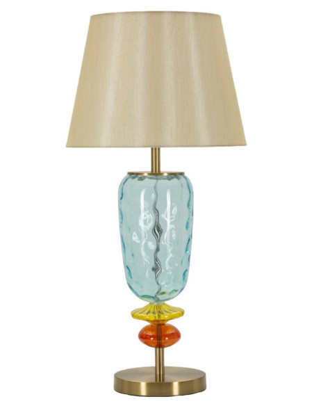 Grande Lampe à poser pop style art déco Hauteur 73 cm Métal Doré Verre Tissu Beige Colorful 