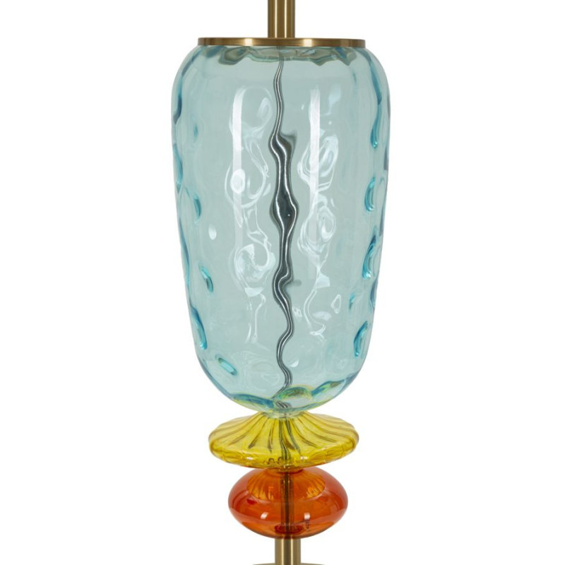 Grande Lampe à poser pop style art déco Hauteur 73 cm Métal Doré Verre Tissu Beige Colorful 