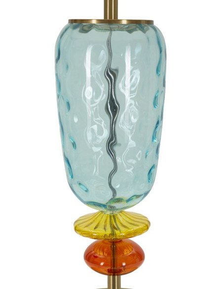 Grande Lampe à poser pop style art déco Hauteur 73 cm Métal Doré Verre Tissu Beige Colorful 