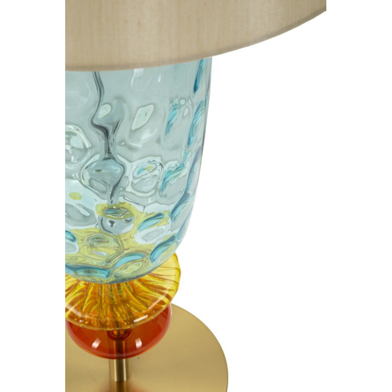 Grande Lampe à poser pop style art déco Hauteur 73 cm Métal Doré Verre Tissu Beige Colorful 