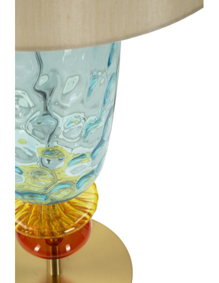 Grande Lampe à poser pop style art déco Hauteur 73 cm Métal Doré Verre Tissu Beige Colorful 