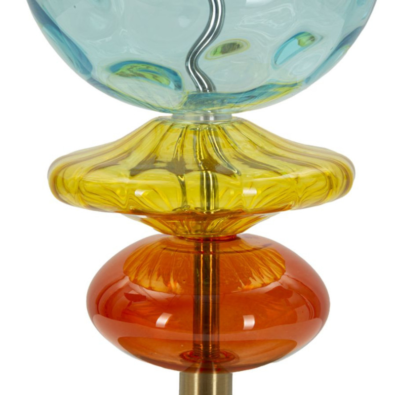 Grande Lampe à poser pop style art déco Hauteur 73 cm Métal Doré Verre Tissu Beige Colorful 