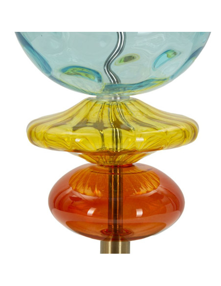 Grande Lampe à poser pop style art déco Hauteur 73 cm Métal Doré Verre Tissu Beige Colorful 