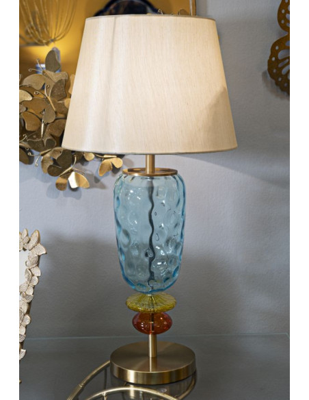 Grande Lampe à poser pop style art déco Hauteur 73 cm Métal Doré Verre Tissu Beige Colorful 