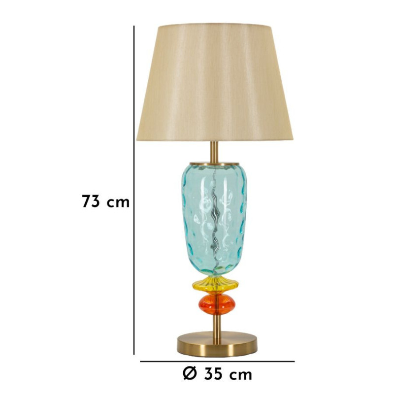 Grande Lampe à poser pop style art déco Hauteur 73 cm Métal Doré Verre Tissu Beige Colorful 