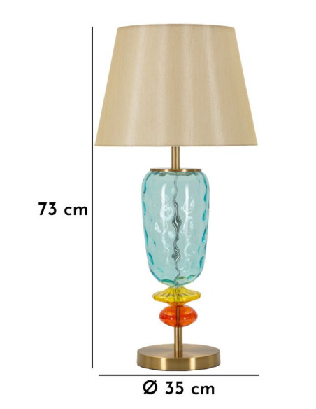Grande Lampe à poser pop style art déco Hauteur 73 cm Métal Doré Verre Tissu Beige Colorful 