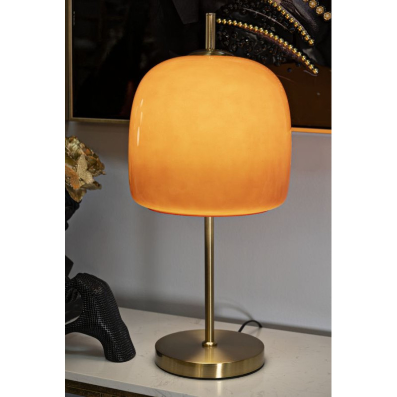 Grande Lampe à poser rétro chic style années 70 Hauteur 53 cm Verre Orange Métal Doré Oldy 