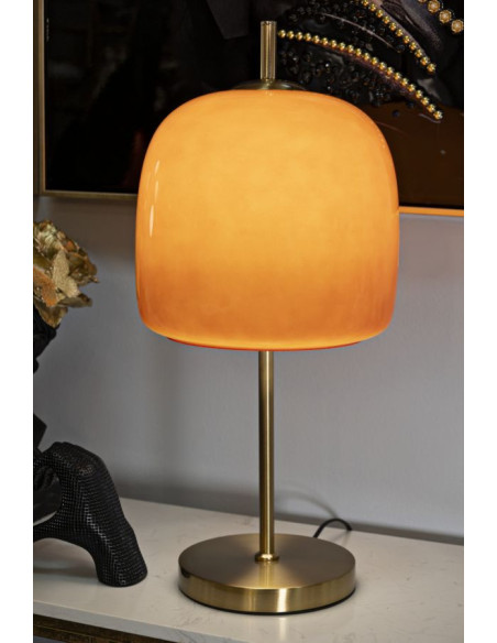 Grande Lampe à poser rétro chic style années 70 Hauteur 53 cm Verre Orange Métal Doré Oldy 