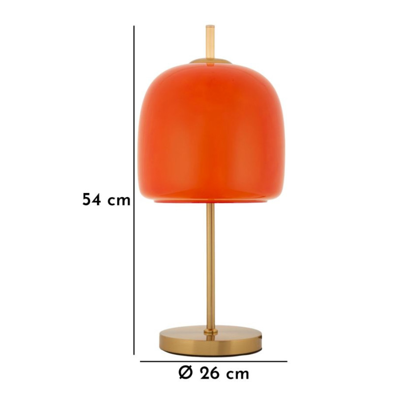 Grande Lampe à poser rétro chic style années 70 Hauteur 53 cm Verre Orange Métal Doré Oldy 
