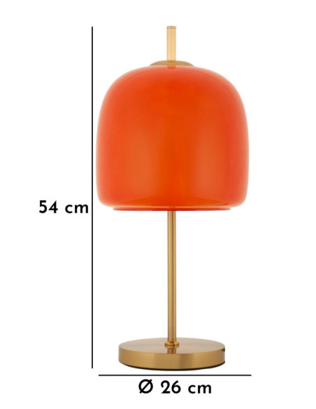 Grande Lampe à poser rétro chic style années 70 Hauteur 53 cm Verre Orange Métal Doré Oldy 